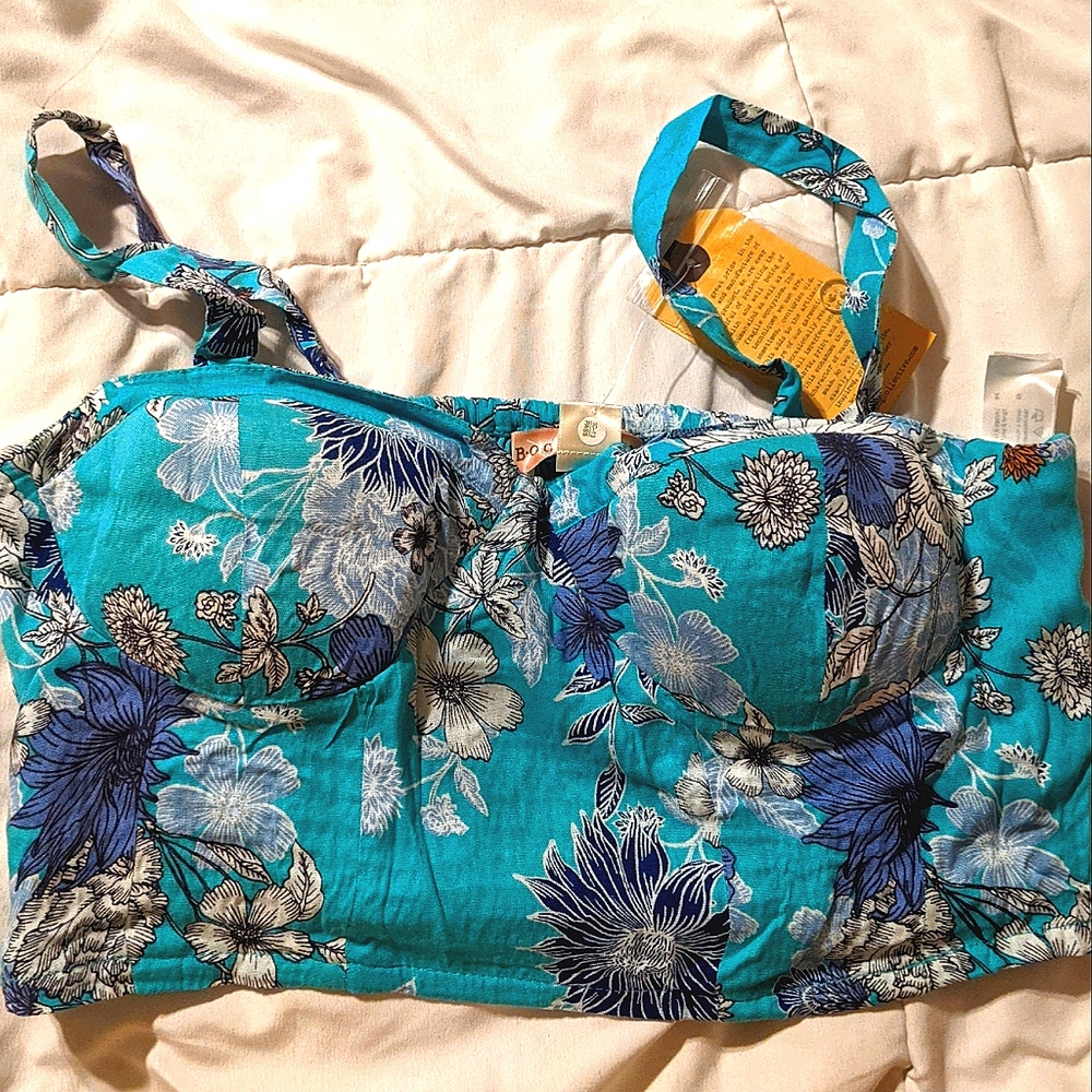 B.O.G. Green Floral Corset Bustier Crop Top Band Of Gypsies